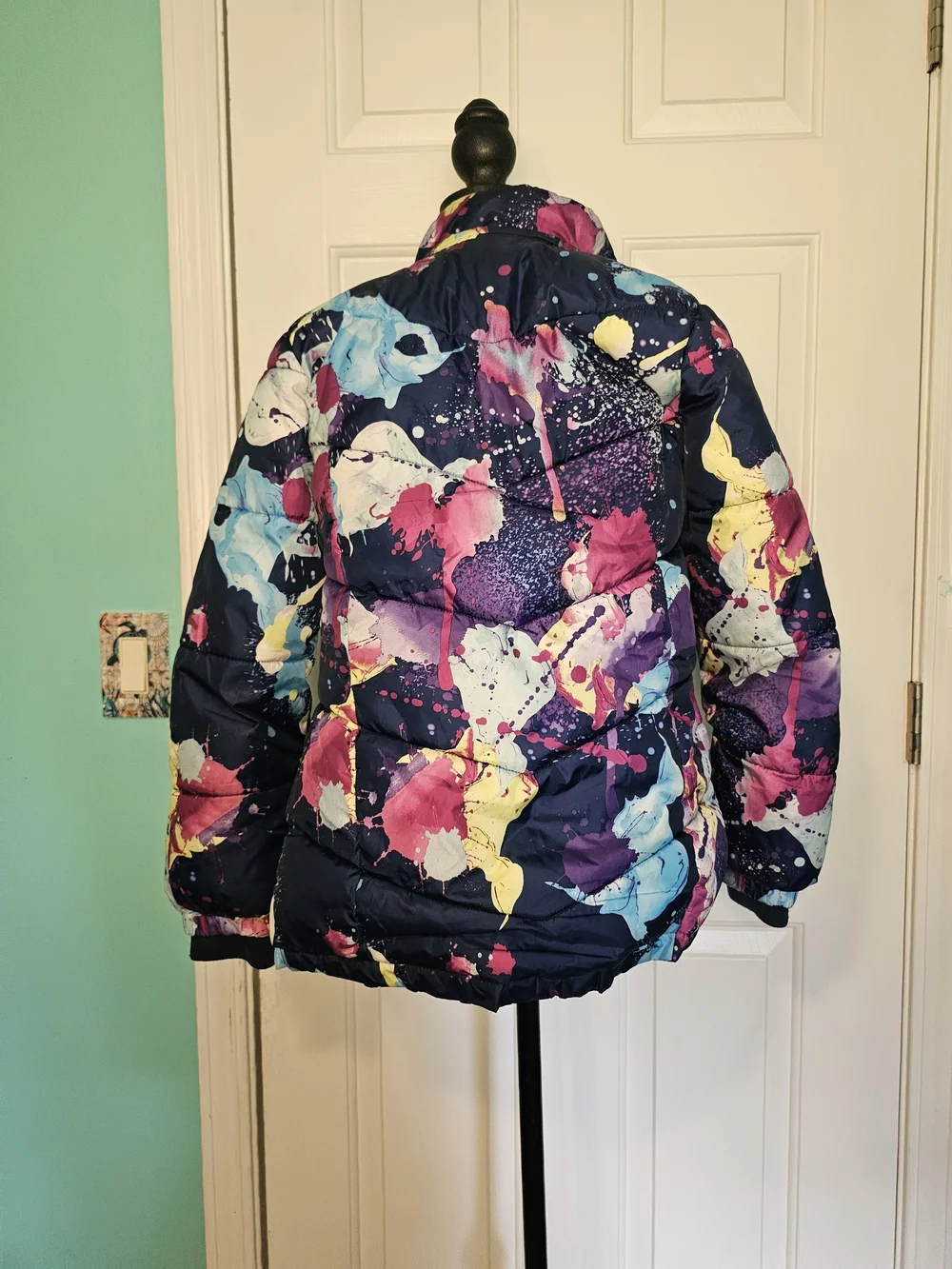 Justice Colorful Abstract Print Puffer Jacket - Multicolor Size M